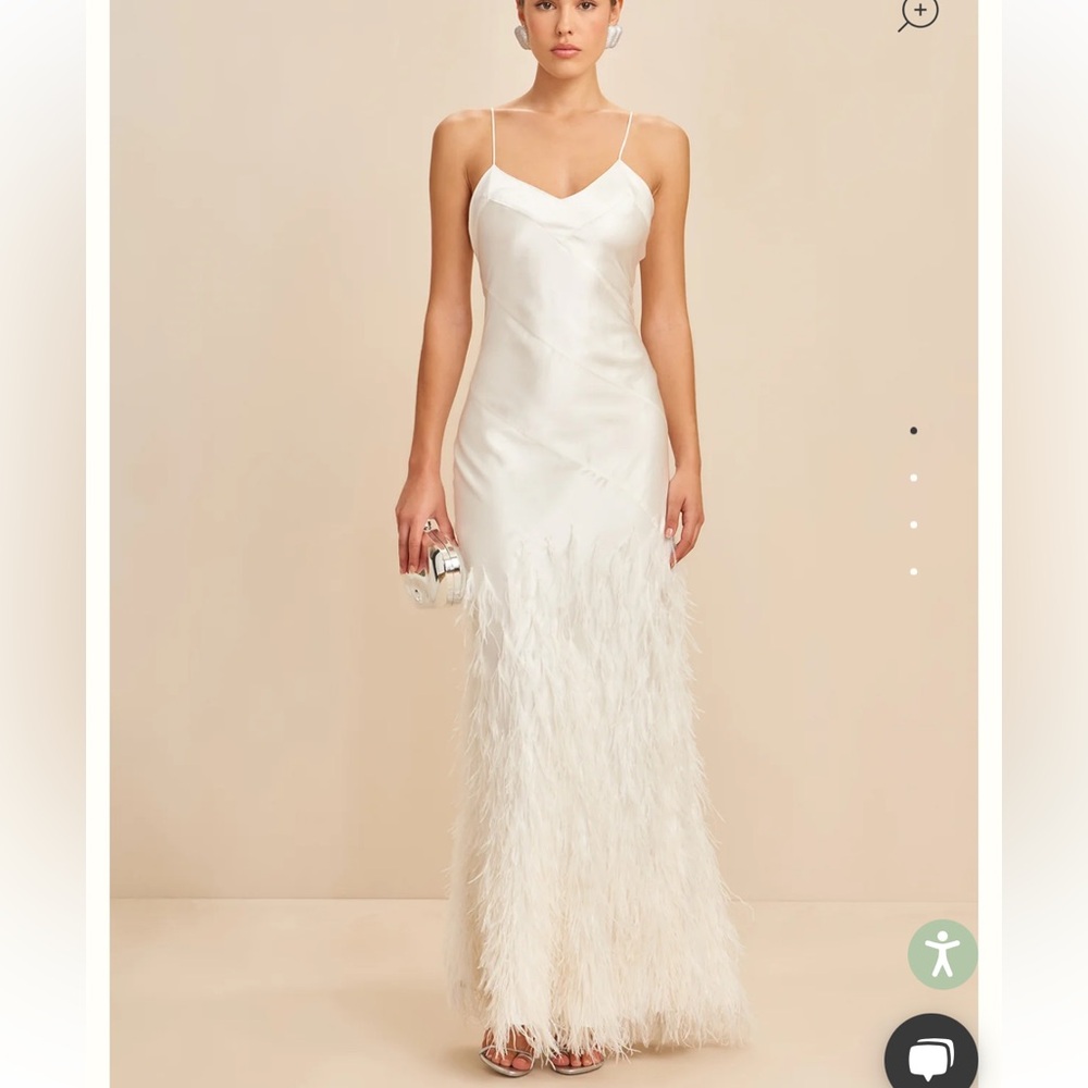 cult gaia White Feather-Trim Slip Gown